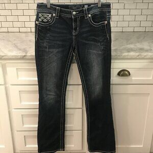 Miss Me Jeans Womens 30 Dark Wash Signature Slim Boot Embroidered Pockets Denim